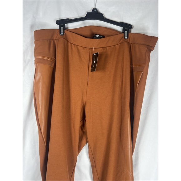 Ashley Stewart Pants - Ashley Stewart Faux Leather Paneled‎ Leggings caramel  22-24Elevated Look Womens